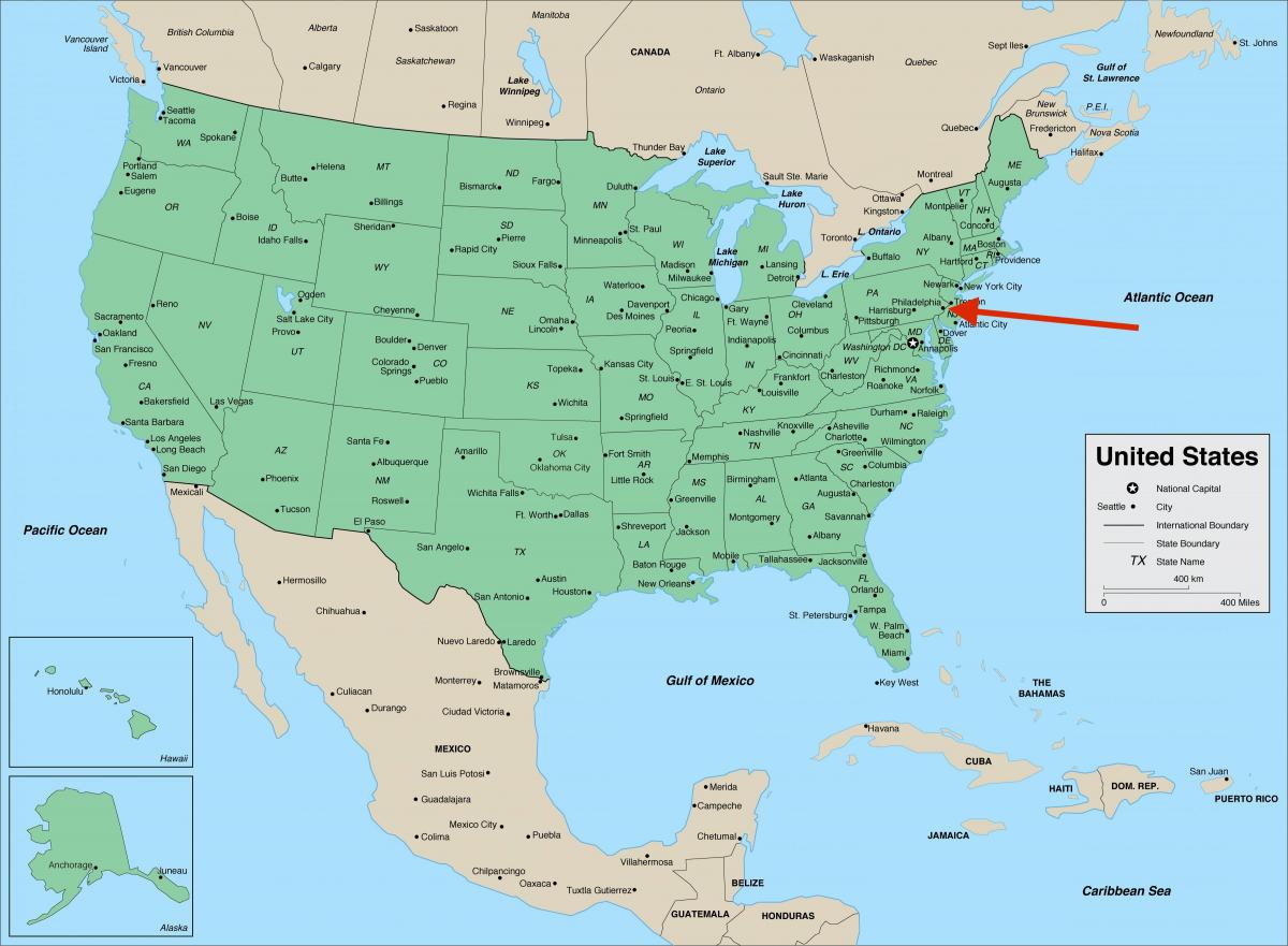 Philadelphia on Pennsylvania - USA map