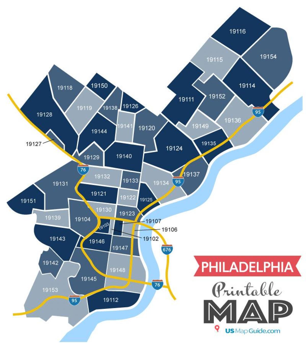 Map Of Philadelphia Postcode Zip Code And Postcodes Of Philadelphia